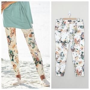 NEW Peruvian Connection Isola Pants (Sz 16) Slim Skinny Watercolor Garden